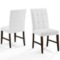 Promulgate Biscuit Tufted Upholstered Faux Leather Dining Side Chair Set of 2, Faux Leather, Wood, White, 18172
