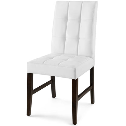 Promulgate Biscuit Tufted Upholstered Faux Leather Dining Side Chair Set of 2, Faux Leather, Wood, White, 18172