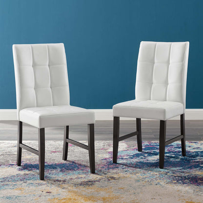 Promulgate Biscuit Tufted Upholstered Faux Leather Dining Side Chair Set of 2, Faux Leather, Wood, White, 18172