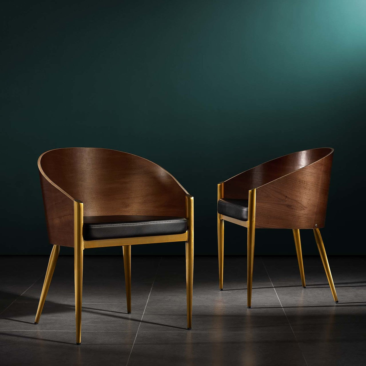 Cooper Faux Leather Dining Armchair, Wood Metal Steel, Gold 15384