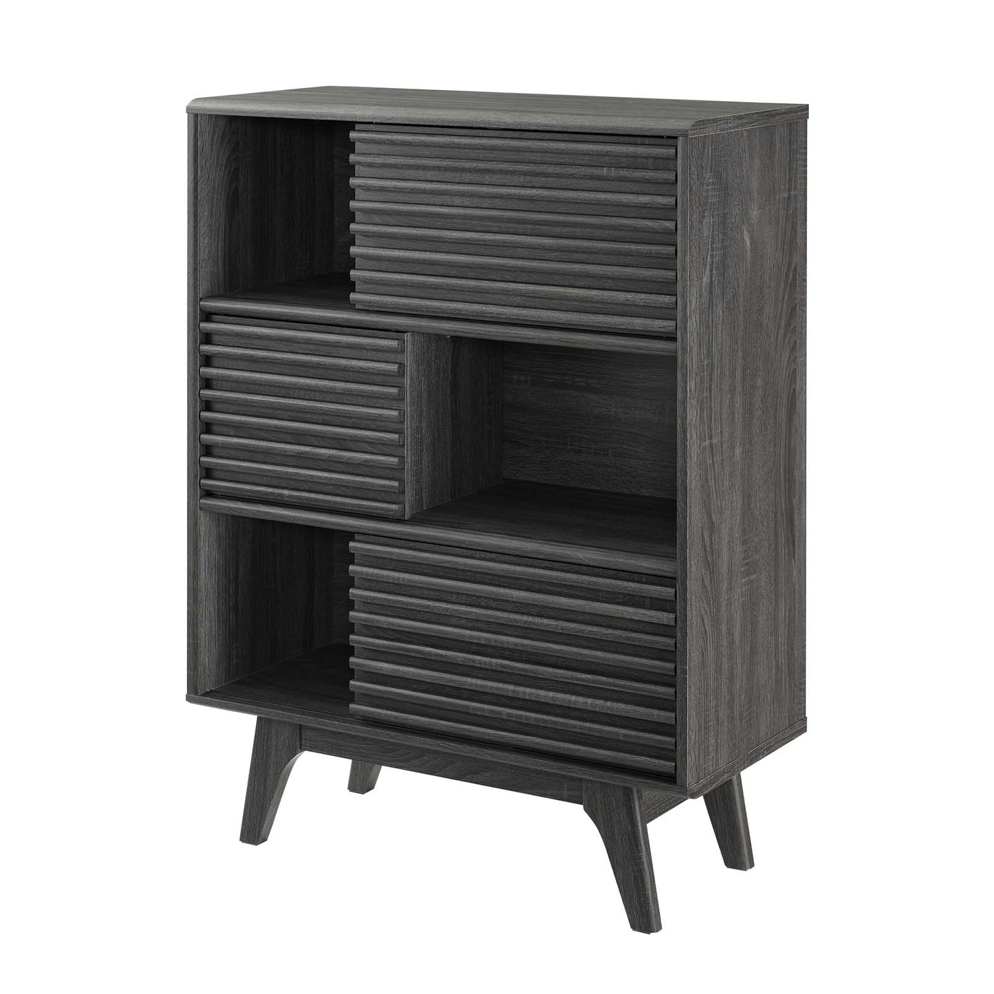 Render Three-Tier Display Storage Cabinet Stand, Wood, Dark Grey Gray, 18174