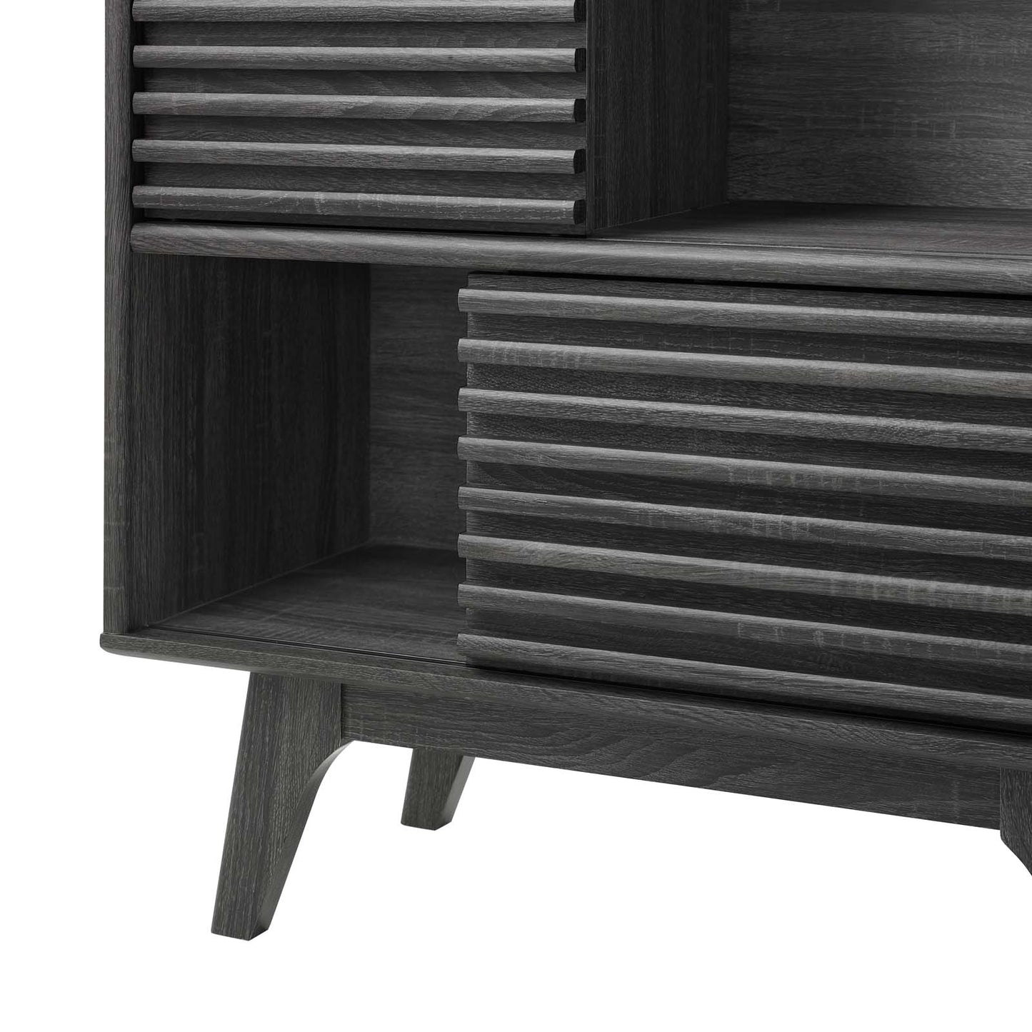 Render Three-Tier Display Storage Cabinet Stand, Wood, Dark Grey Gray, 18174
