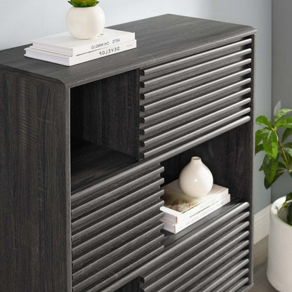 Render Three-Tier Display Storage Cabinet Stand, Wood, Dark Grey Gray, 18174