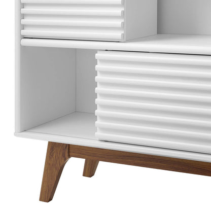 Render Three-Tier Display Storage Cabinet Stand, Wood, Brown Walnut White, 18176