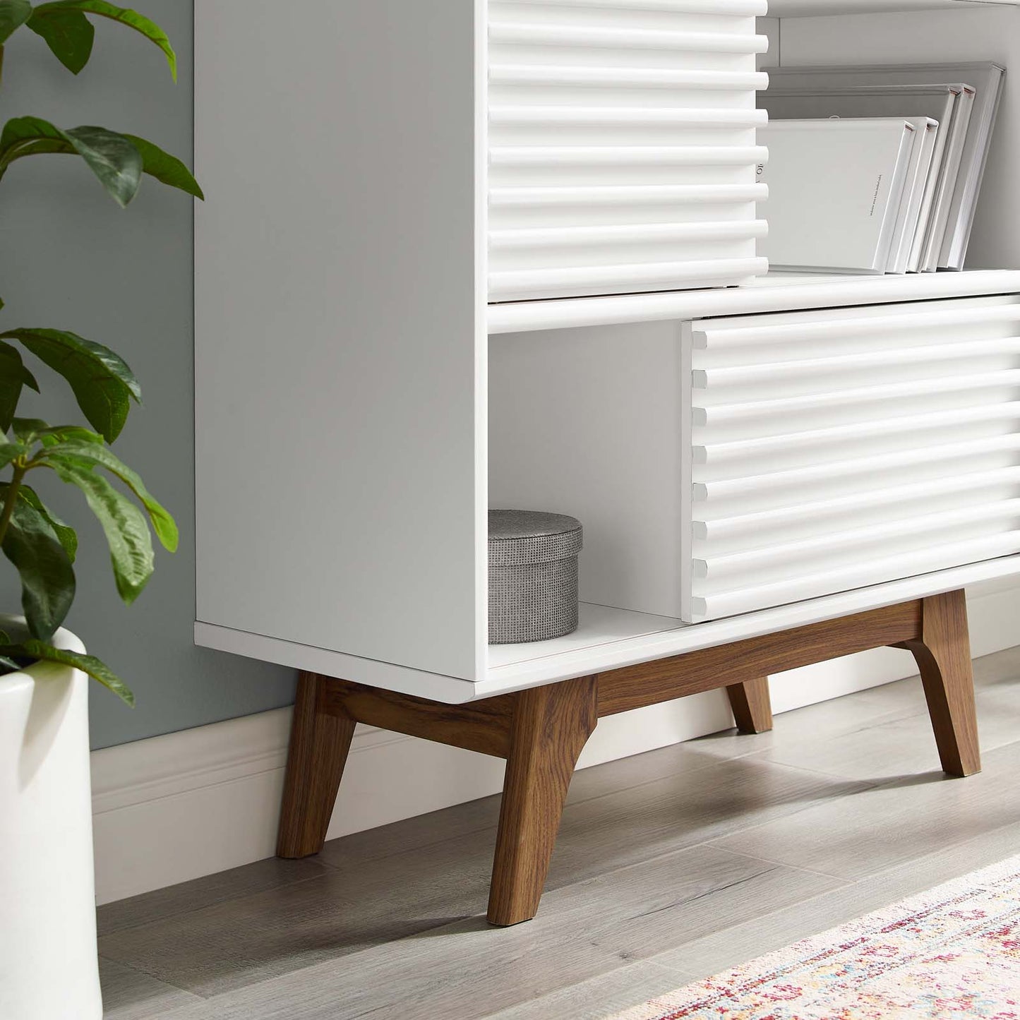 Render Three-Tier Display Storage Cabinet Stand, Wood, Brown Walnut White, 18176