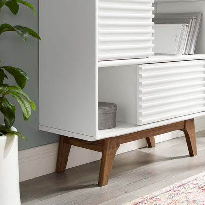 Render Three-Tier Display Storage Cabinet Stand, Wood, Brown Walnut White, 18176