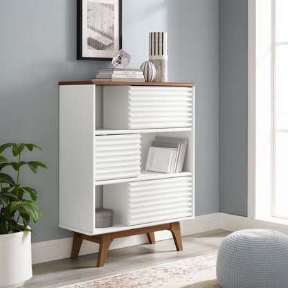 Render Three-Tier Display Storage Cabinet Stand, Wood, Brown Walnut White, 18176