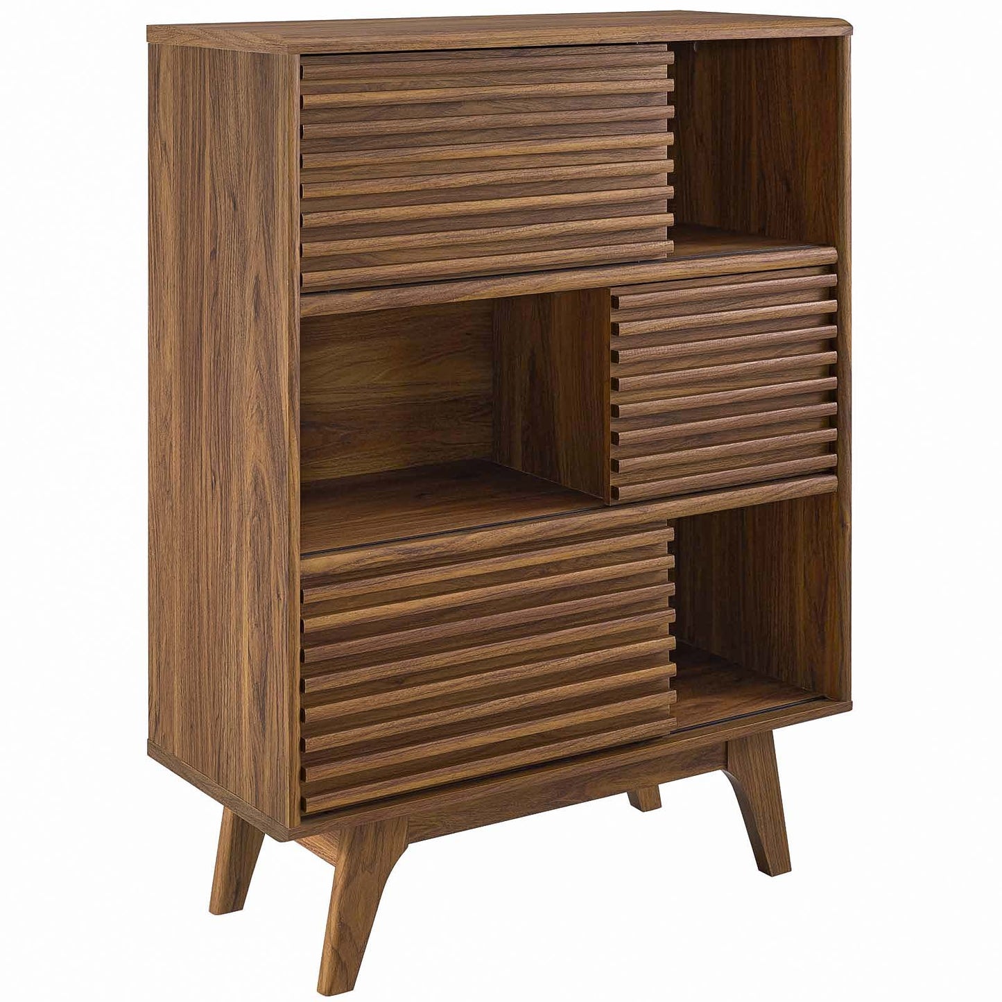 Render Three-Tier Display Storage Cabinet Stand, Wood, Natural Walnut Brown, 17992