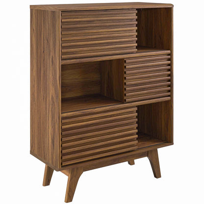 Render Three-Tier Display Storage Cabinet Stand, Wood, Natural Walnut Brown, 17992