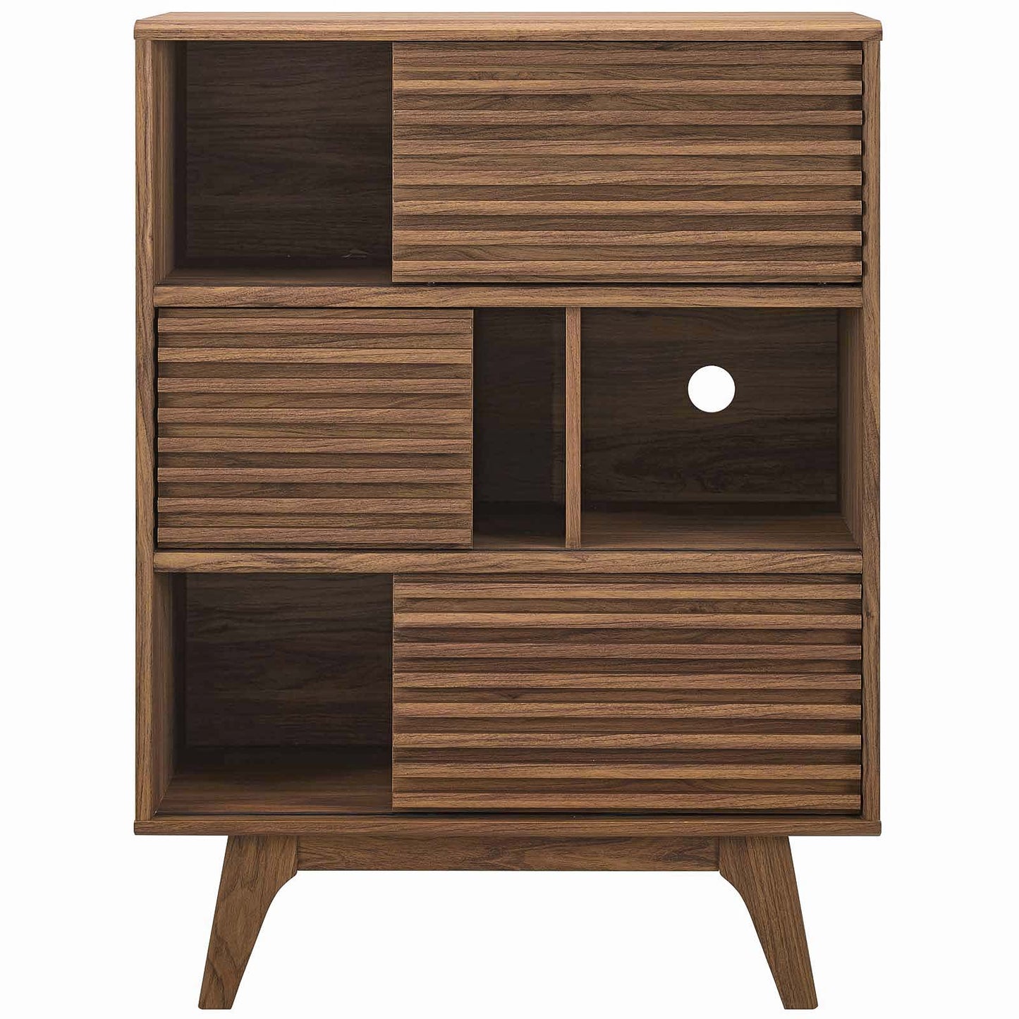 Render Three-Tier Display Storage Cabinet Stand, Wood, Natural Walnut Brown, 17992