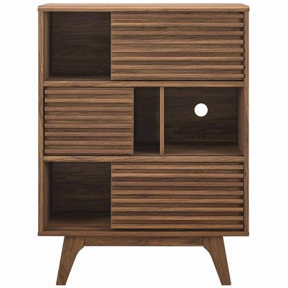 Render Three-Tier Display Storage Cabinet Stand, Wood, Natural Walnut Brown, 17992