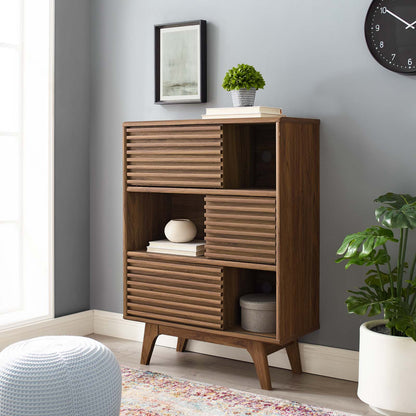 Render Three-Tier Display Storage Cabinet Stand, Wood, Natural Walnut Brown, 17992