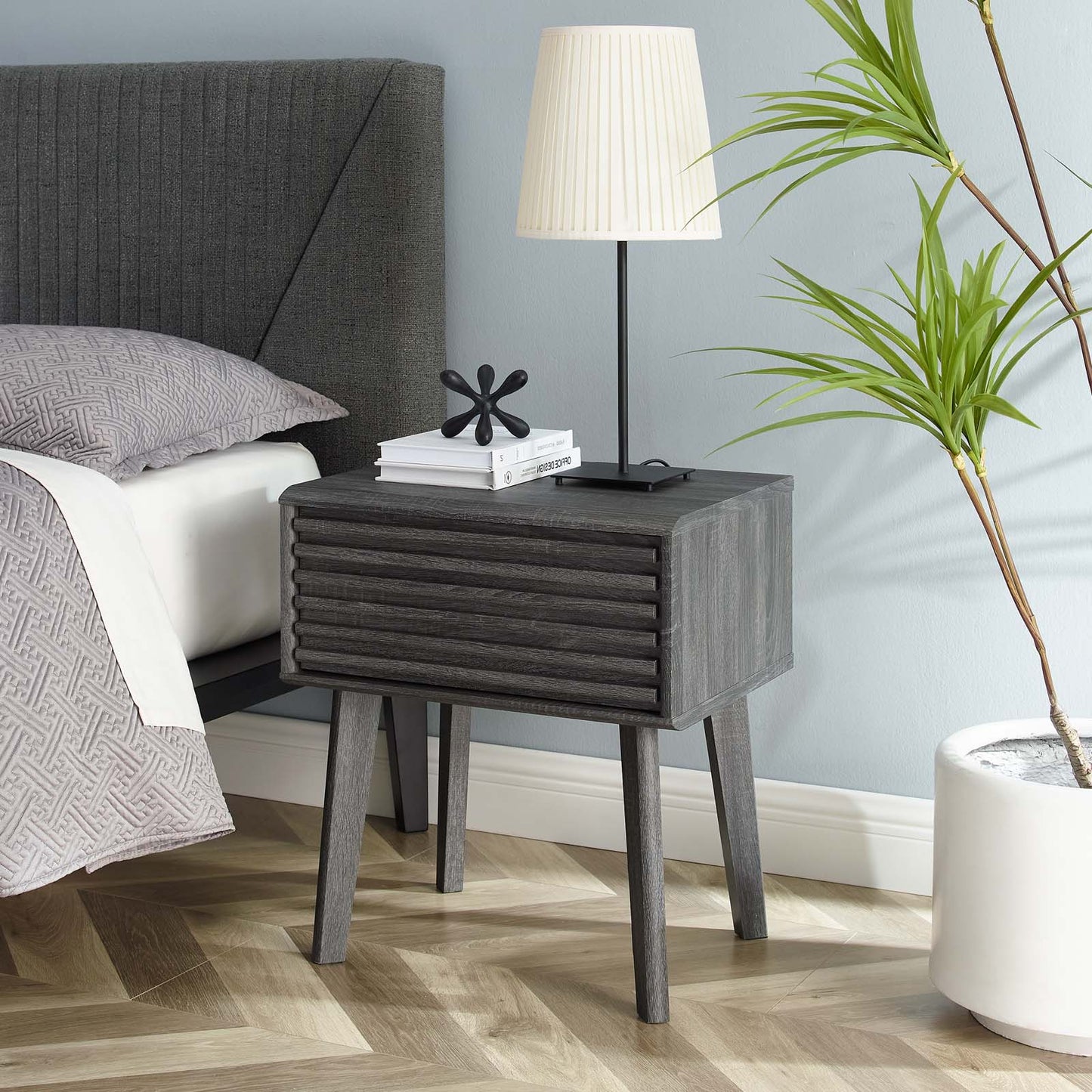 Render End Table, Wood, Dark Grey Gray, 18179