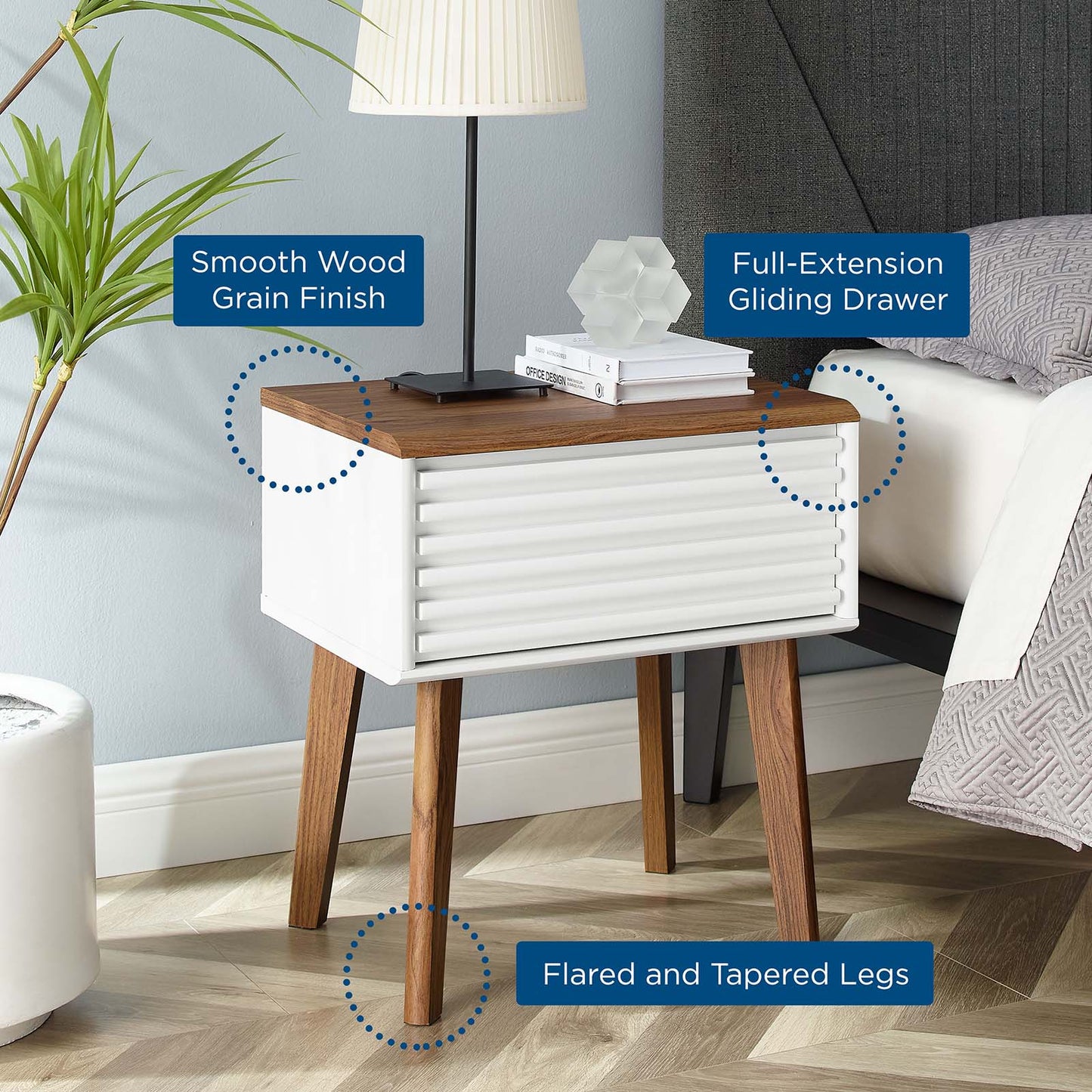 Render End Table, Wood, Brown Walnut White, 18181