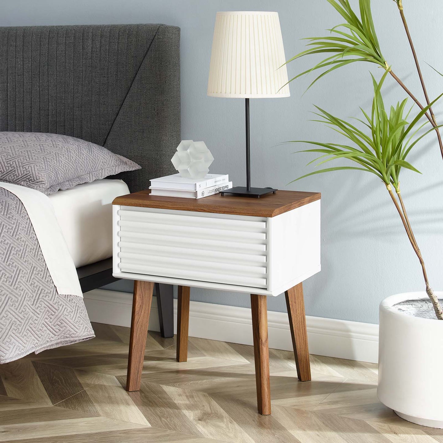 Render End Table, Wood, Brown Walnut White, 18181