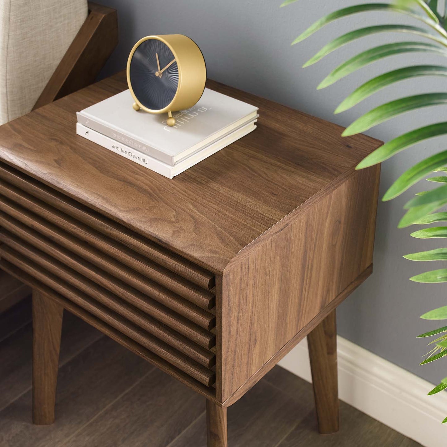Render End Table Nightstand, Wood, Natural Walnut Brown, 17994
