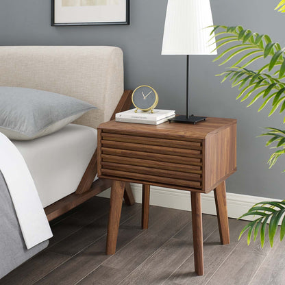 Render End Table Nightstand, Wood, Natural Walnut Brown, 17994