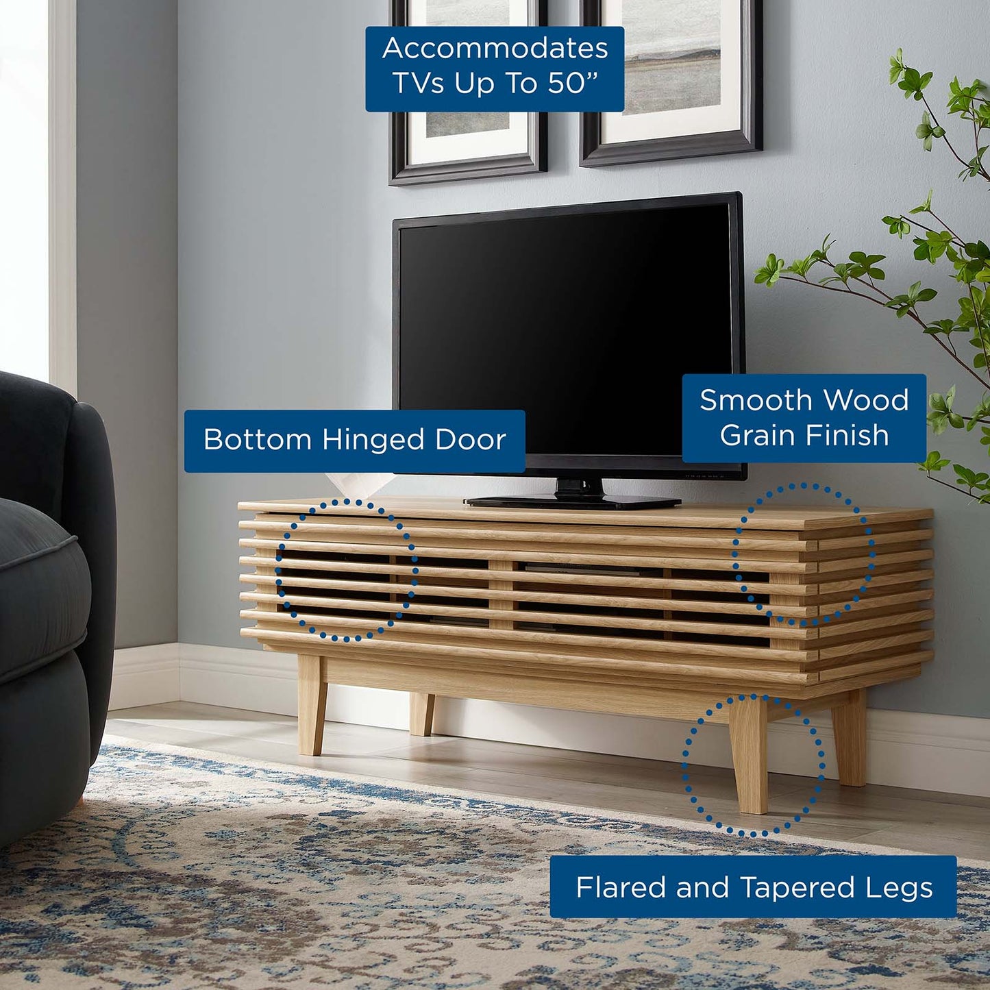 Render 46" TV Stand, Wood, Brown Oak, 18183