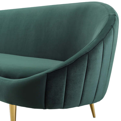 Sublime Vertical Curve Back Performance Velvet Sofa, Velvet Fabric, Green, 17293