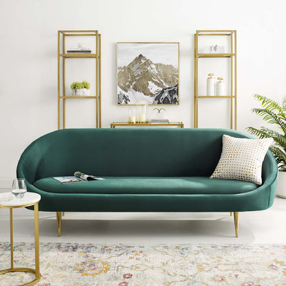 Sublime Vertical Curve Back Performance Velvet Sofa, Velvet Fabric, Green, 17293