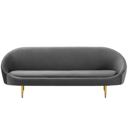 Sublime Vertical Curve Back Performance Velvet Sofa, Velvet Fabric, Grey Gray, 17294