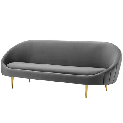 Sublime Vertical Curve Back Performance Velvet Sofa, Velvet Fabric, Grey Gray, 17294