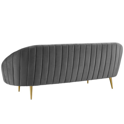 Sublime Vertical Curve Back Performance Velvet Sofa, Velvet Fabric, Grey Gray, 17294