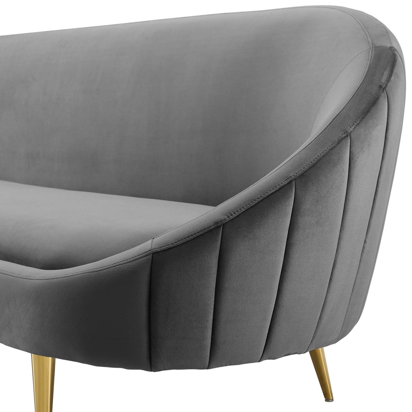 Sublime Vertical Curve Back Performance Velvet Sofa, Velvet Fabric, Grey Gray, 17294
