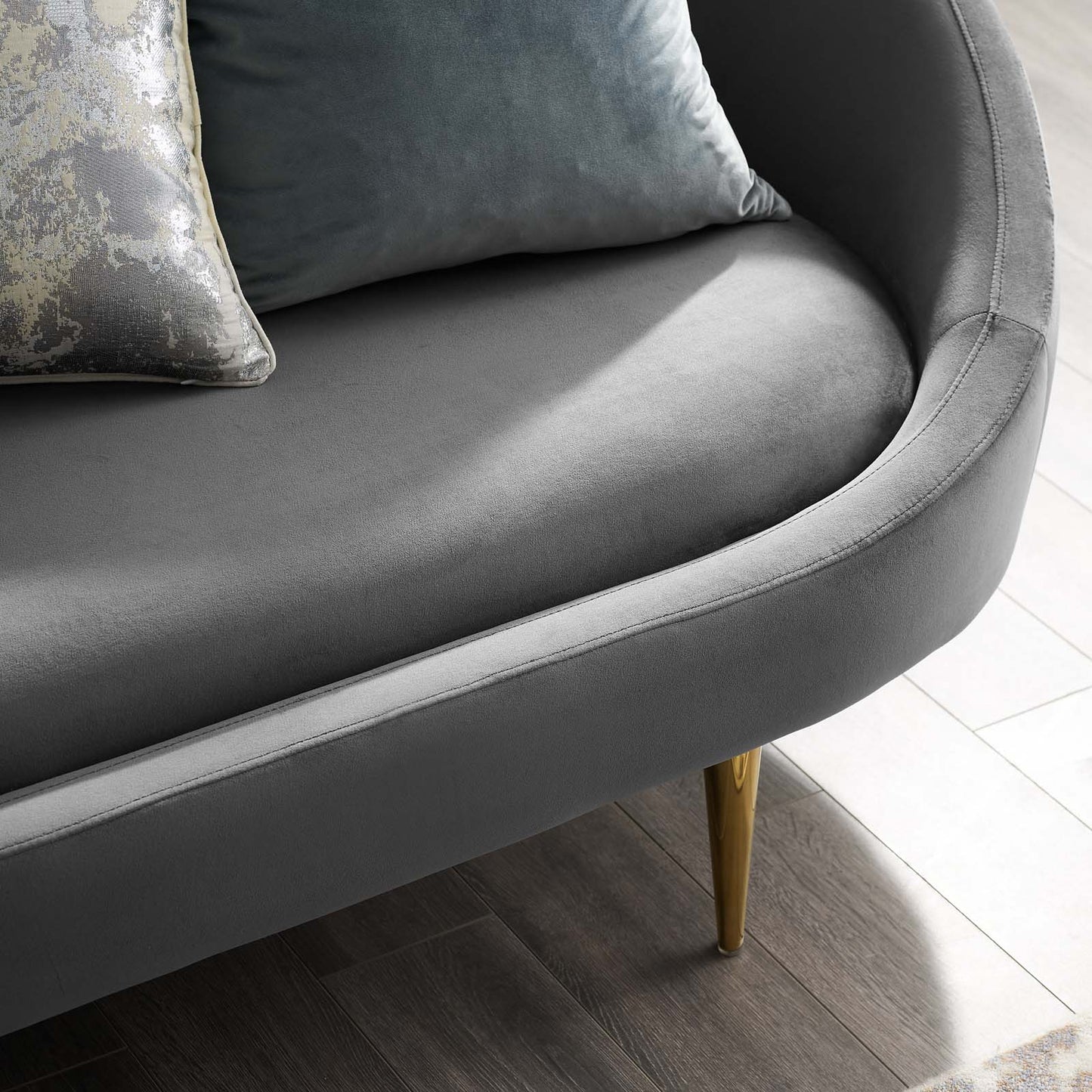 Sublime Vertical Curve Back Performance Velvet Sofa, Velvet Fabric, Grey Gray, 17294