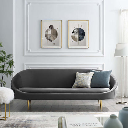 Sublime Vertical Curve Back Performance Velvet Sofa, Velvet Fabric, Grey Gray, 17294