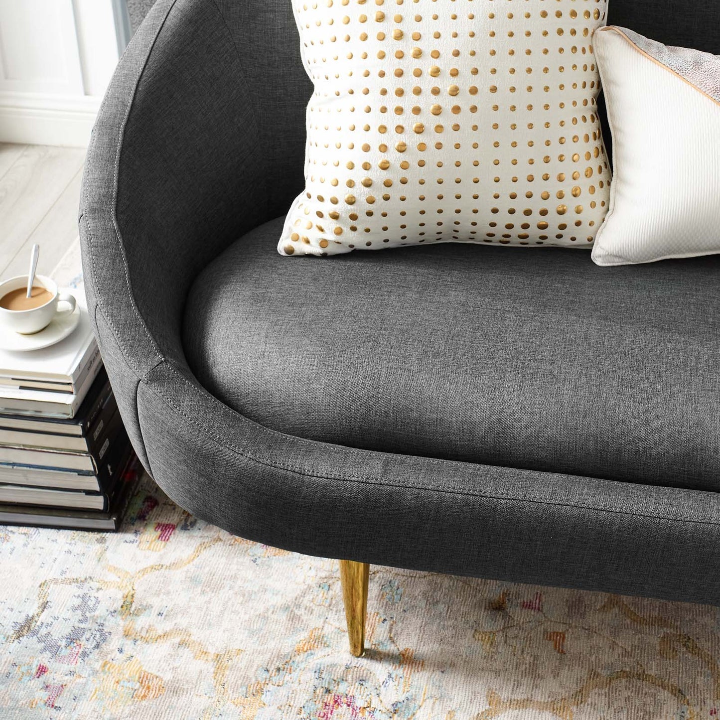 Sublime Vertical Curve Back Fabric Sofa, Fabric Steel Metal, Grey Gray, 17296