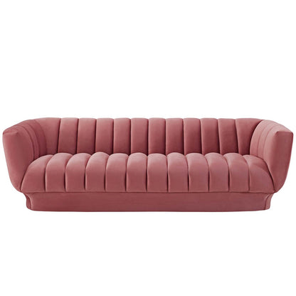 Entertain Vertical Channel Tufted Performance Velvet Sofa, Velvet Fabric, Pink, 17297