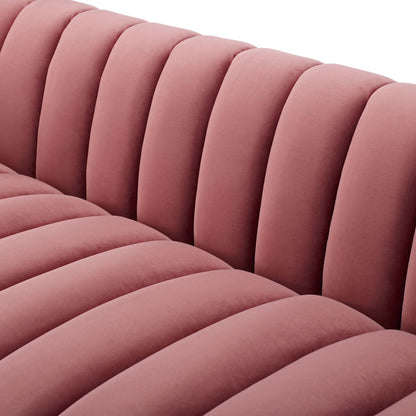 Entertain Vertical Channel Tufted Performance Velvet Sofa, Velvet Fabric, Pink, 17297