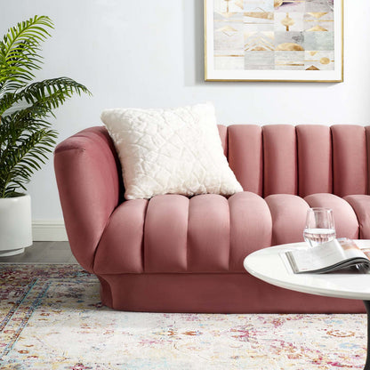 Entertain Vertical Channel Tufted Performance Velvet Sofa, Velvet Fabric, Pink, 17297