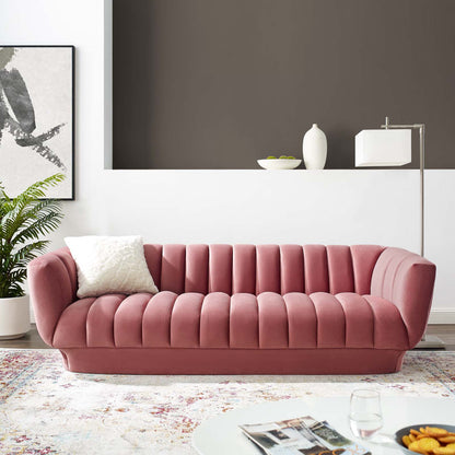 Entertain Vertical Channel Tufted Performance Velvet Sofa, Velvet Fabric, Pink, 17297
