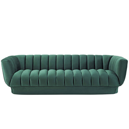 Entertain Vertical Channel Tufted Performance Velvet Sofa, Velvet Fabric, Green, 17298