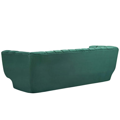 Entertain Vertical Channel Tufted Performance Velvet Sofa, Velvet Fabric, Green, 17298
