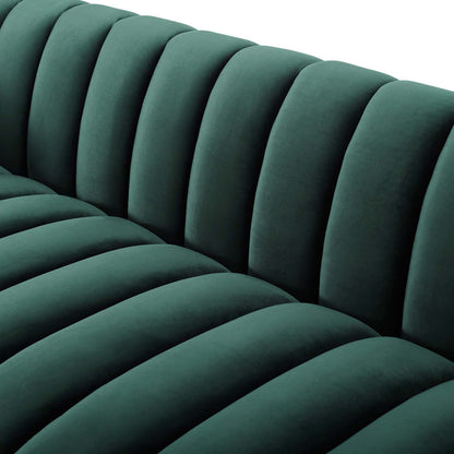 Entertain Vertical Channel Tufted Performance Velvet Sofa, Velvet Fabric, Green, 17298