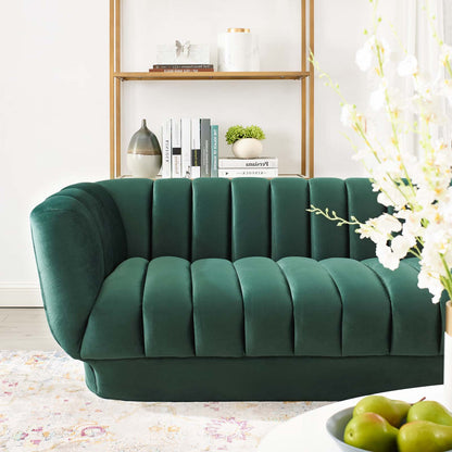 Entertain Vertical Channel Tufted Performance Velvet Sofa, Velvet Fabric, Green, 17298
