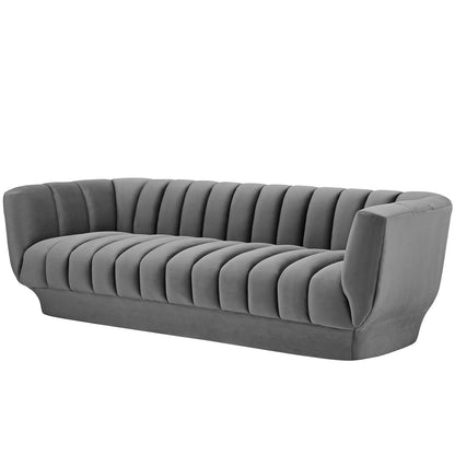 Entertain Vertical Channel Tufted Performance Velvet Sofa, Velvet Fabric, Grey Gray, 17299