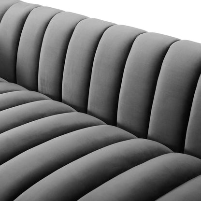 Entertain Vertical Channel Tufted Performance Velvet Sofa, Velvet Fabric, Grey Gray, 17299