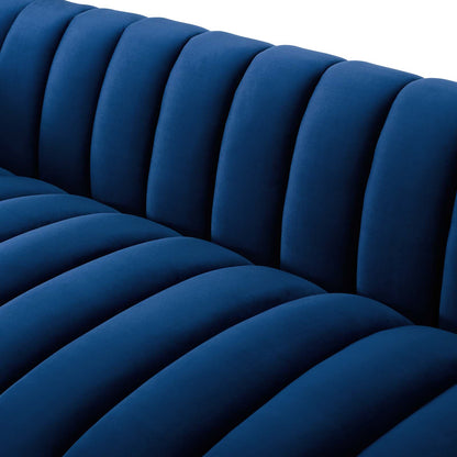 Entertain Vertical Channel Tufted Performance Velvet Sofa, Velvet Fabric, Navy Blue, 17300