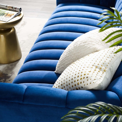 Entertain Vertical Channel Tufted Performance Velvet Sofa, Velvet Fabric, Navy Blue, 17300