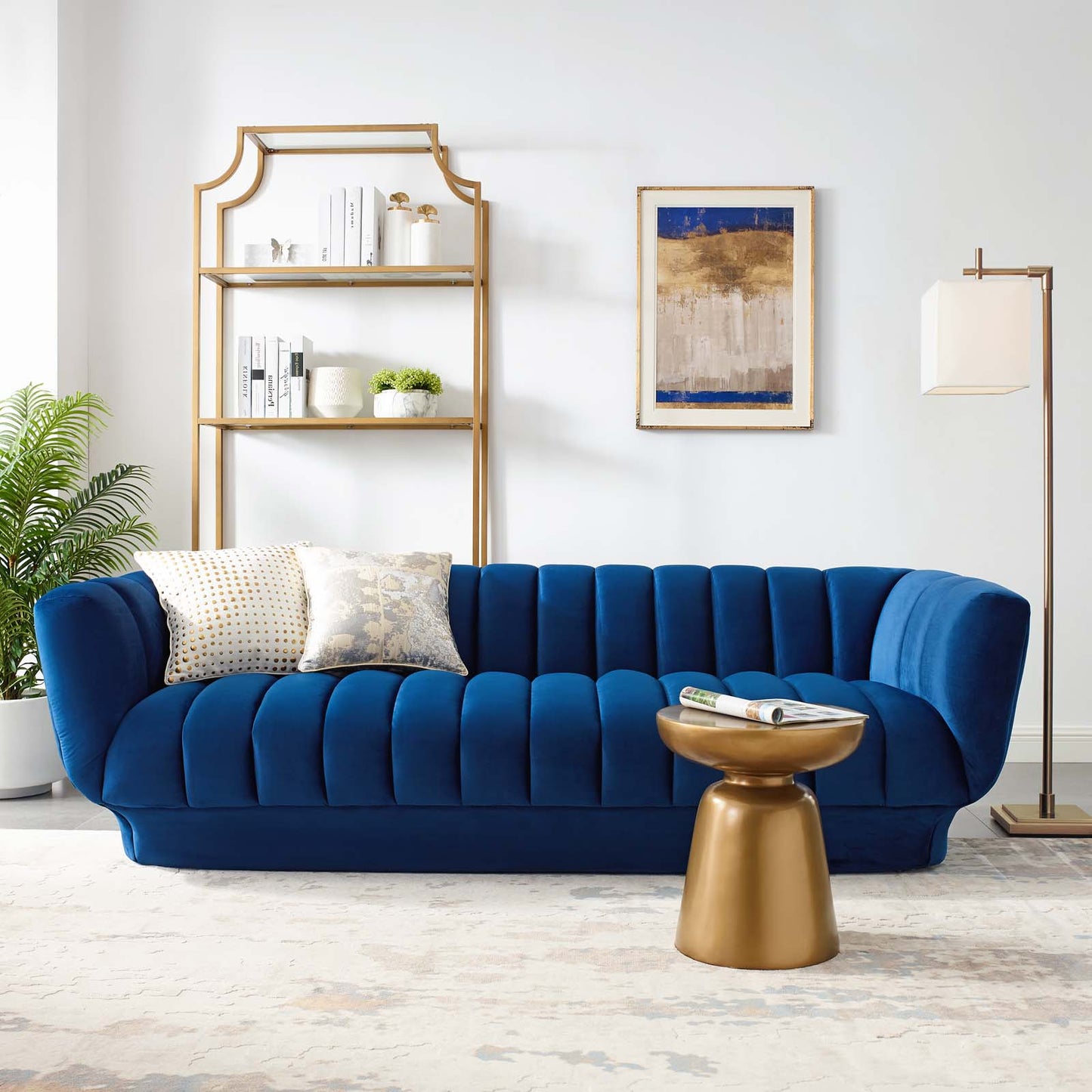 Entertain Vertical Channel Tufted Performance Velvet Sofa, Velvet Fabric, Navy Blue, 17300