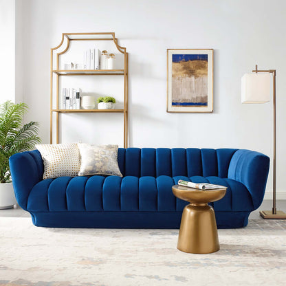Entertain Vertical Channel Tufted Performance Velvet Sofa, Velvet Fabric, Navy Blue, 17300