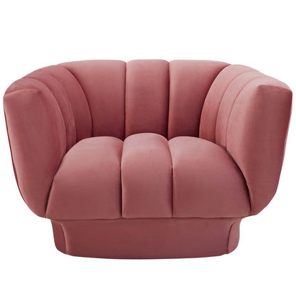 Entertain Vertical Channel Tufted Performance Velvet Armchair, Velvet Fabric, Pink, 17301