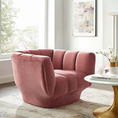 Entertain Vertical Channel Tufted Performance Velvet Armchair, Velvet Fabric, Pink, 17301