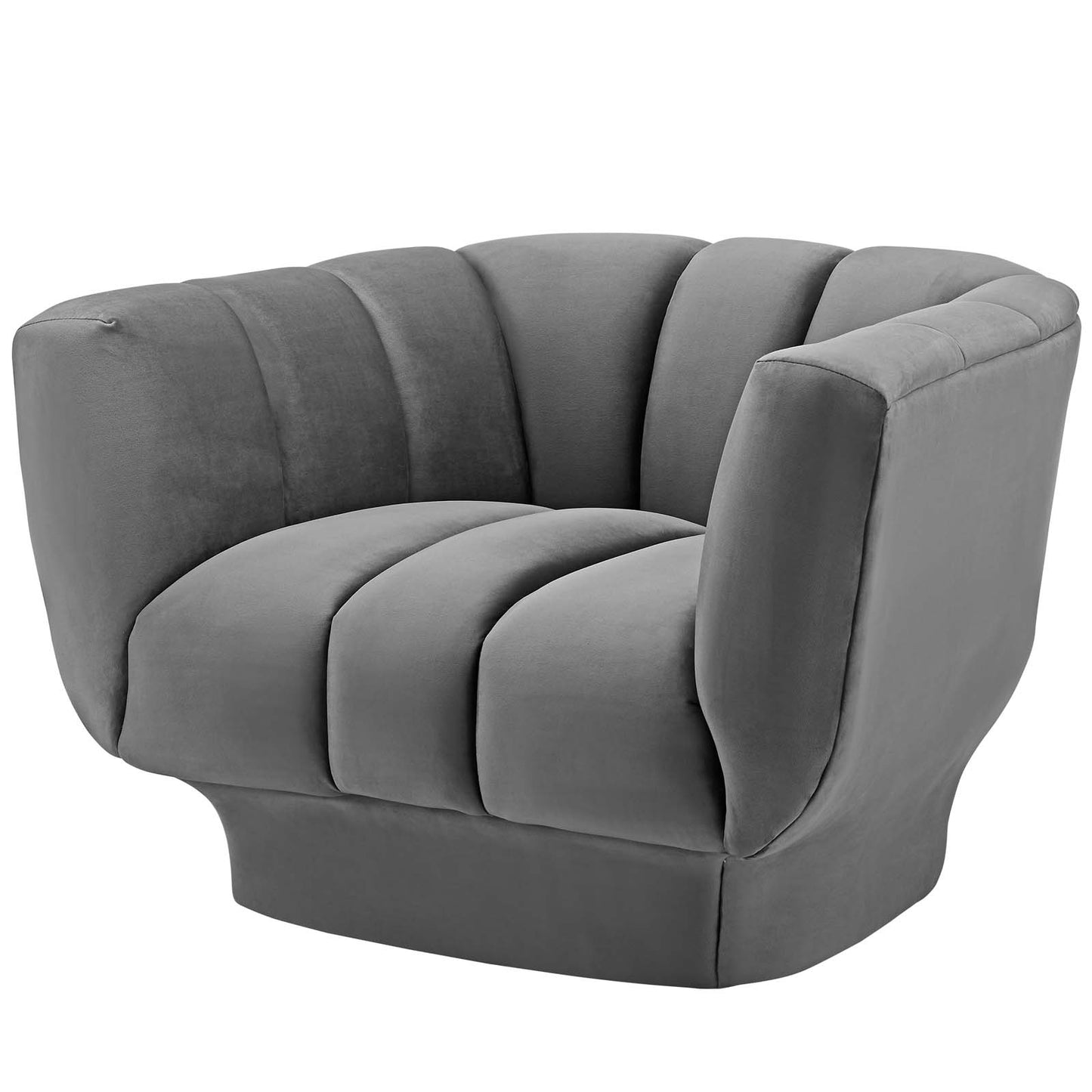 Entertain Vertical Channel Tufted Performance Velvet Armchair, Velvet Fabric, Grey Gray, 17303