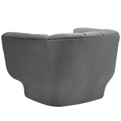 Entertain Vertical Channel Tufted Performance Velvet Armchair, Velvet Fabric, Grey Gray, 17303