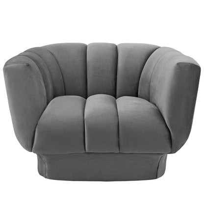 Entertain Vertical Channel Tufted Performance Velvet Armchair, Velvet Fabric, Grey Gray, 17303